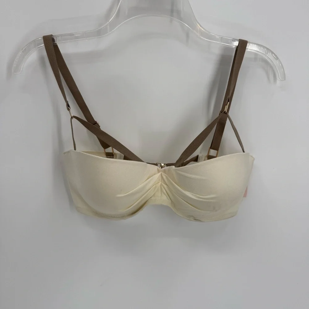 Victoria’s Secret NWT Bikini swim top Size 34DD Cream/tan Ruched Satin - Picture 11 of 11